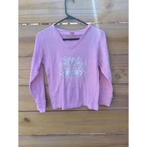 LAT Girls Pink Waffle Knit Thermal Hoodie V-Neck Jackson Graphic Size L 10-12